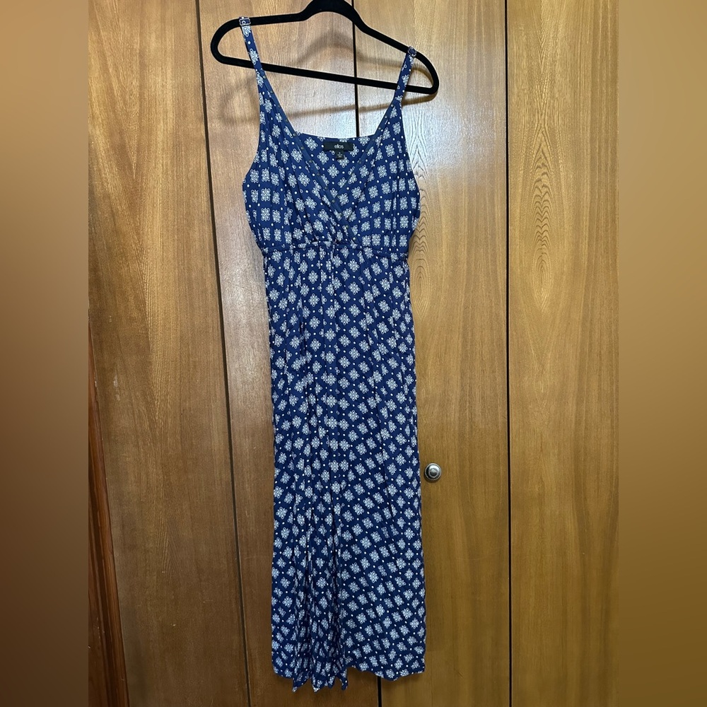 Ellos Navy Patterned Button-Front Top - image 1